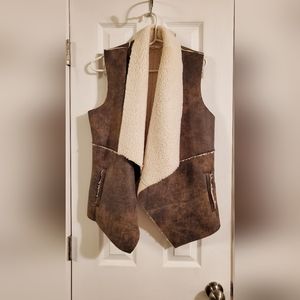 Jack by BB Dakota Vest, Vegan Leather Faux Sherpa Draped Open Front Size Small